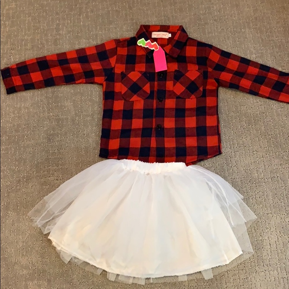 Little girls buffalo plaid outfit with skirt